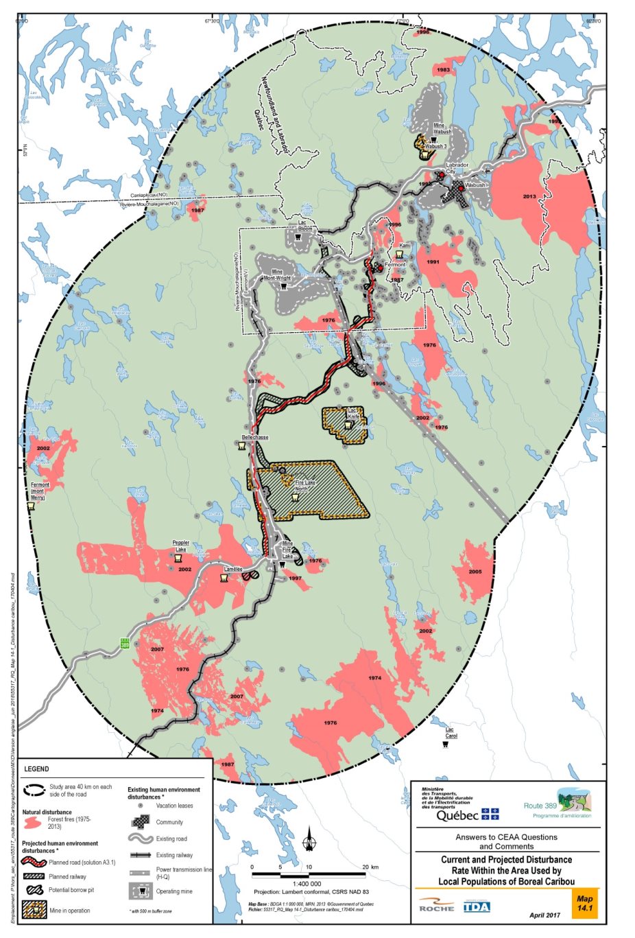 Figure 20: Existing and projected disturbance levels in the area used by local boreal caribou populations