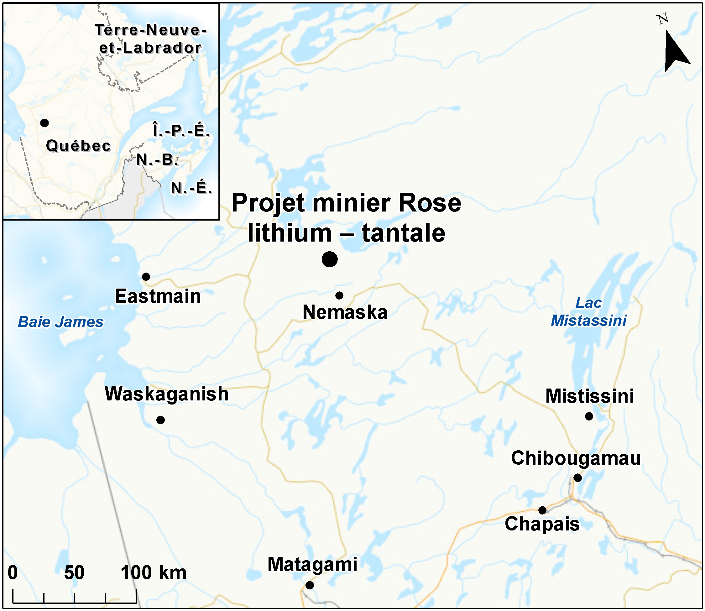 Carte indiquant l'emplacement du projet, tel que décrit dans le présent document.