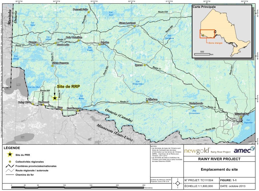 Figure 2-1 : Emplacement du projet (Source: étude d'impact environnemental du projet Rainy River, AMEC)