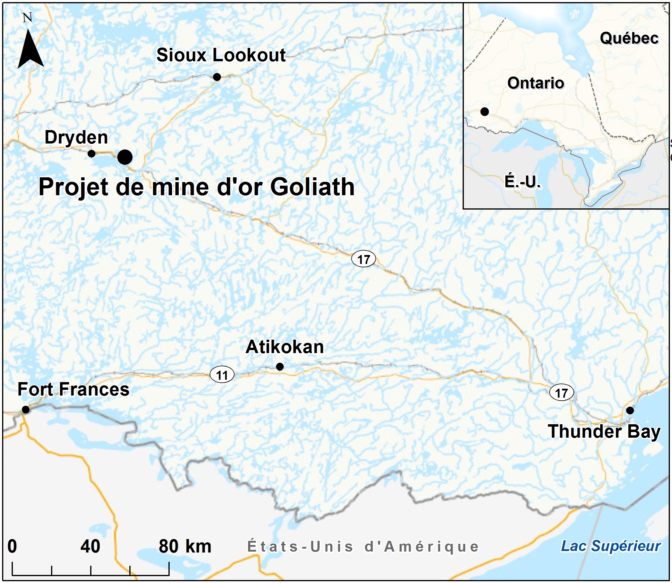Carte indiquant l'emplacement du projet, tel que décrit dans le présent document.