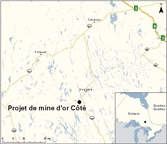 Carte indiquant l'emplacement du projet, tel que décrit dans le présent document.