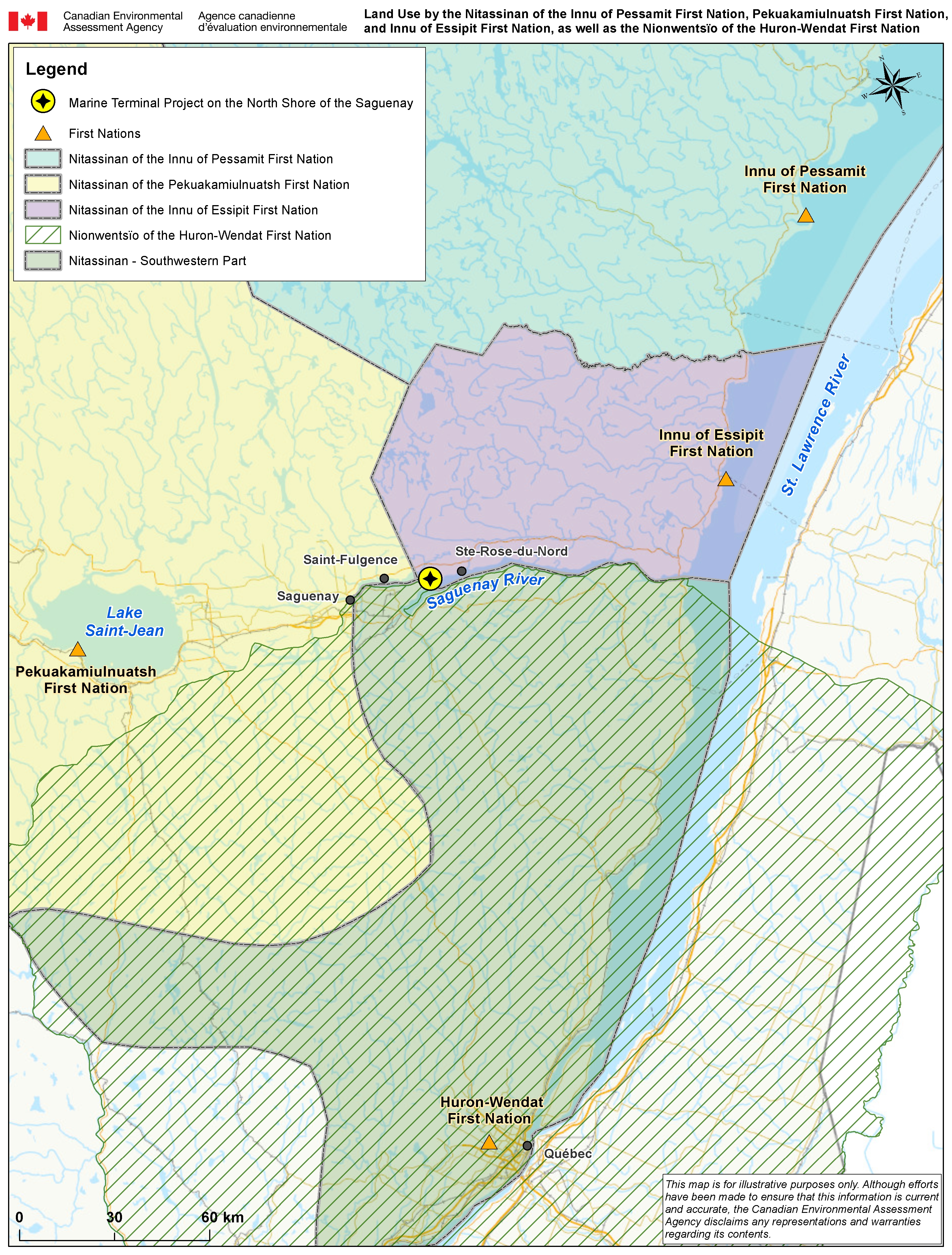 Figure 13: Use of the Territory near the Project Site by the Essipit Innu, Pekuakamiulnuatsh and Pessamit First Nations and the Huron-Wendat Nation