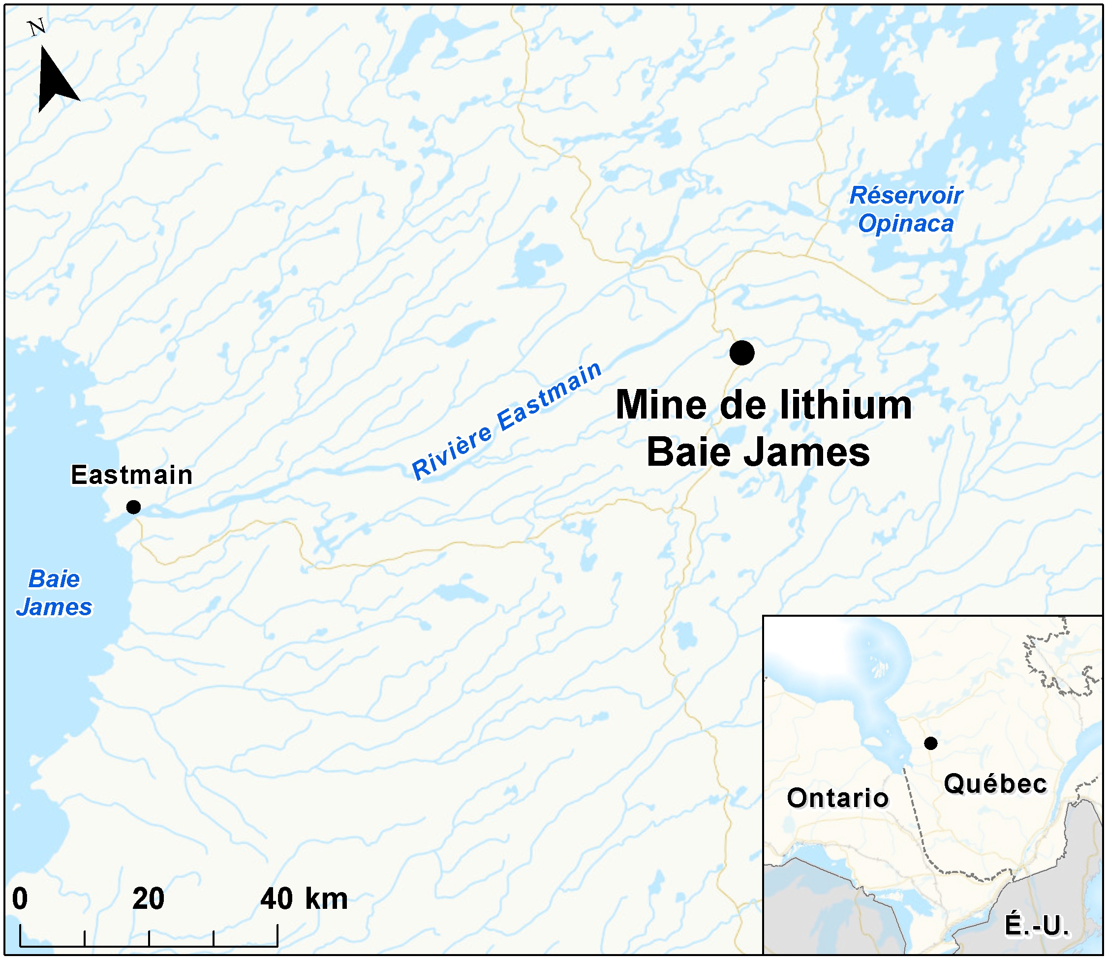 Carte indiquant l'emplacement du projet, tel que décrit dans le présent document.