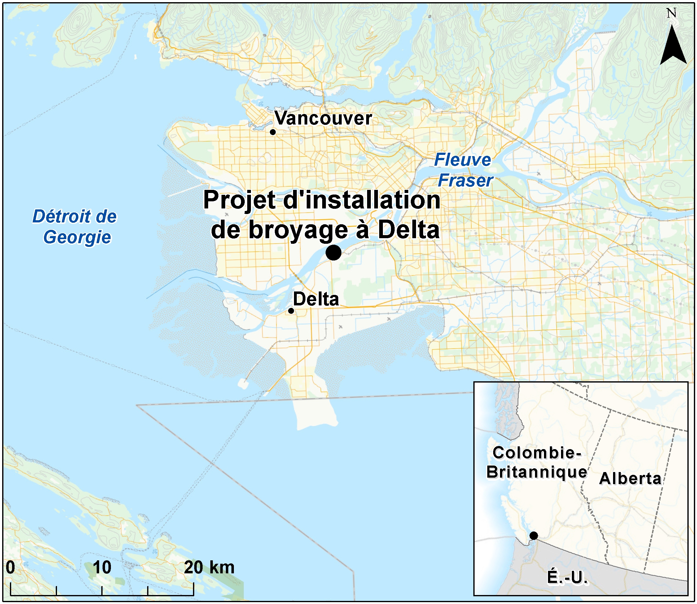 Carte indiquant l'emplacement du projet, tel que décrit dans le présent document.
