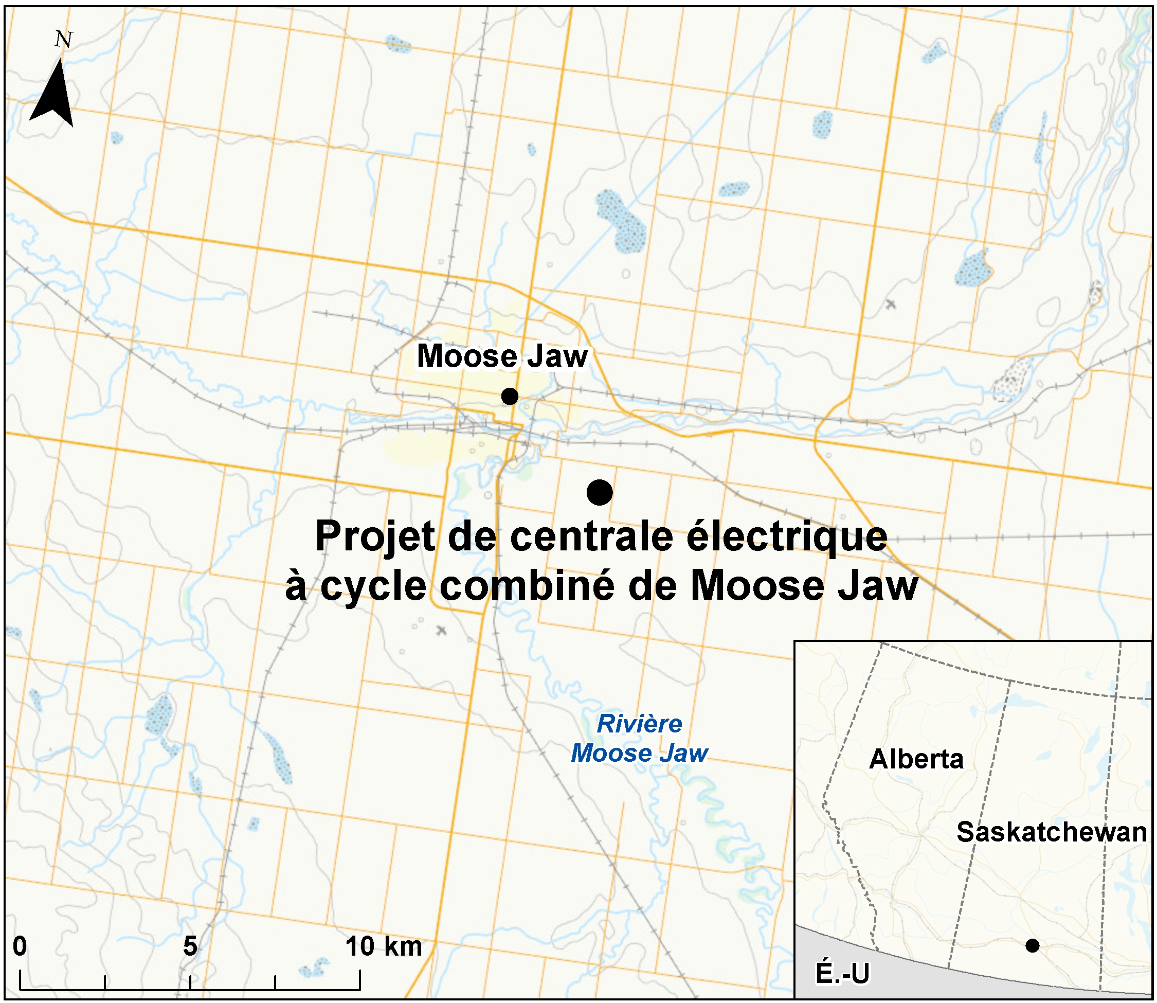 Carte indiquant l'emplacement du projet, tel que décrit dans le présent document.