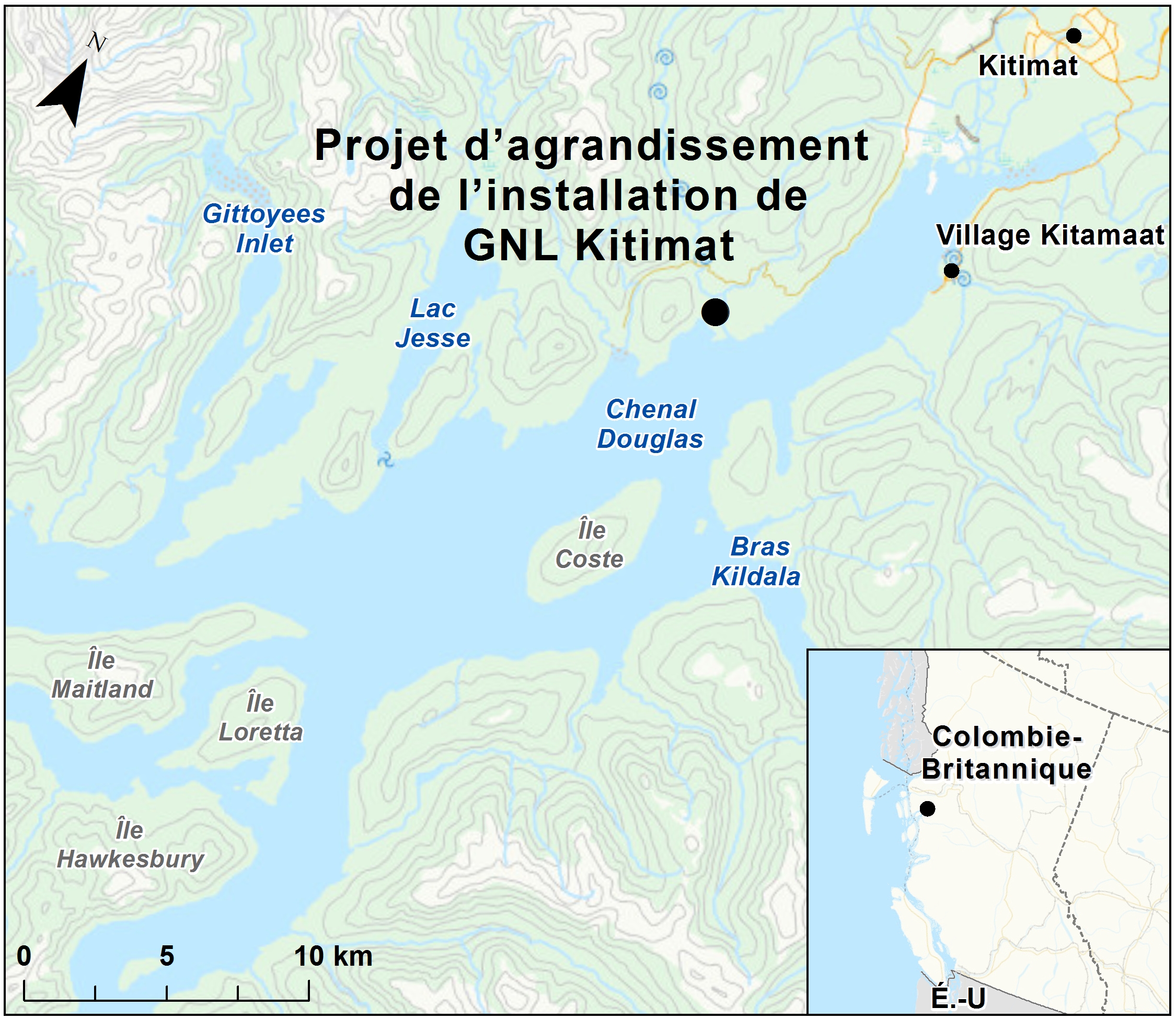 Carte indiquant l'emplacement du projet, tel que décrit dans le présent document.