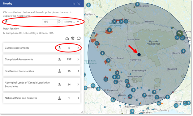 Nearby tool results and map